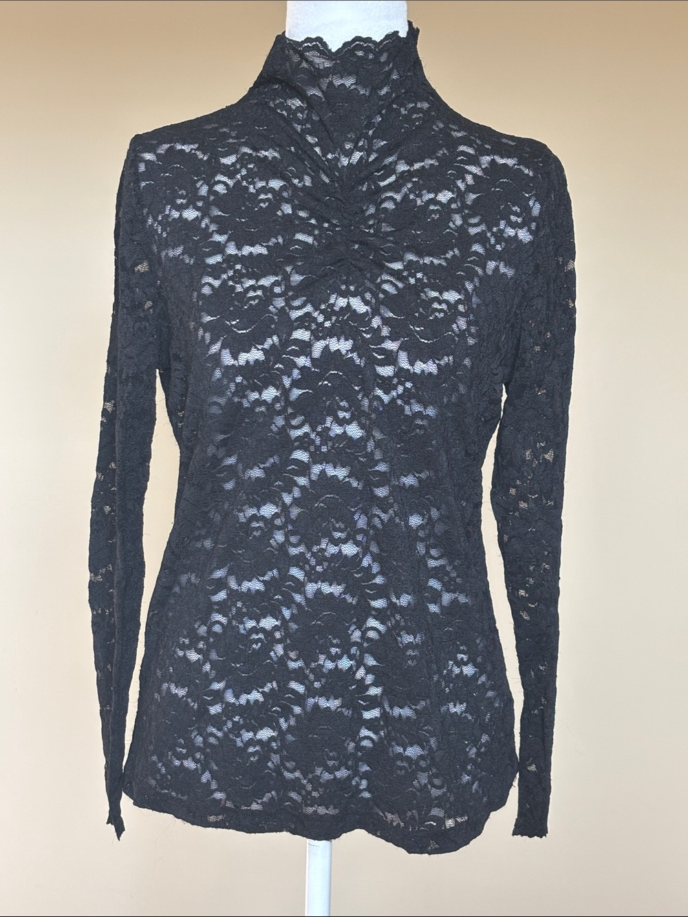 Women's Black Lace Long-Sleeve Mock Neck Top